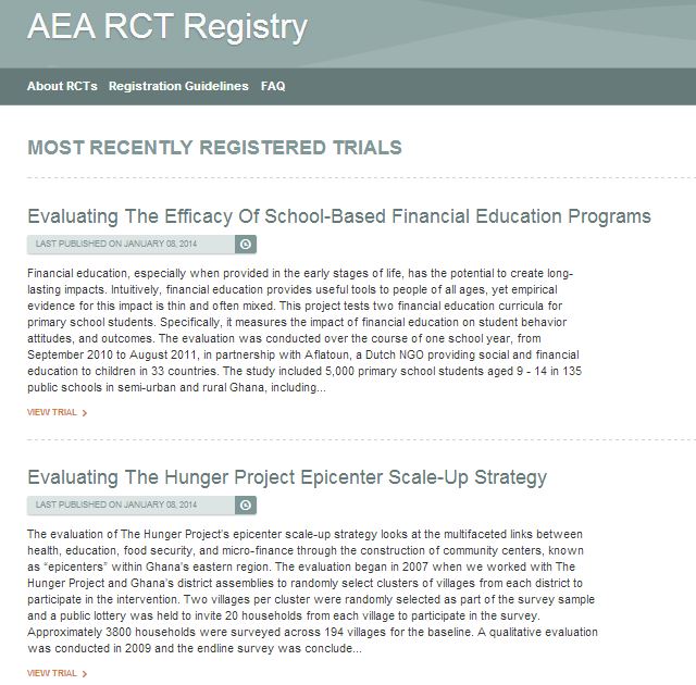 The AEA Registry is a Registration Platform for Pre-analysis Plans of RCTs in Economics and Other Social Science Disciplines